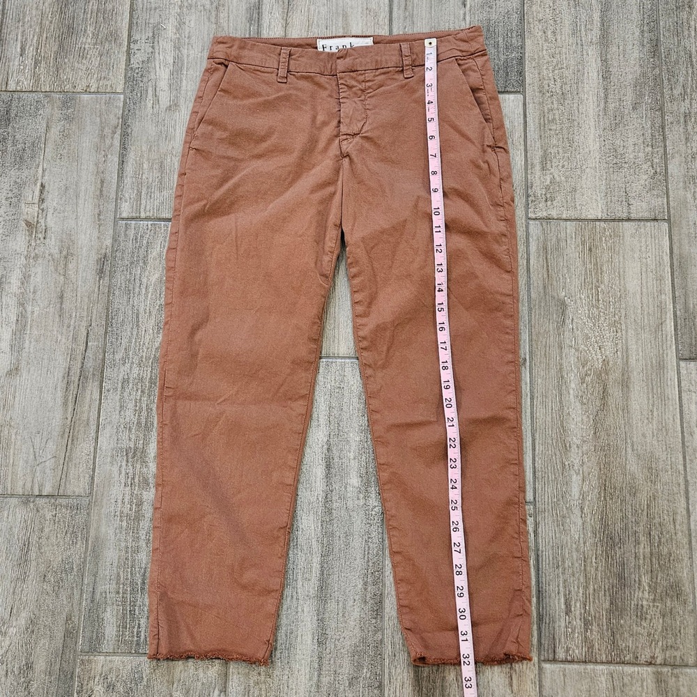 Frank & Eileen Wicklow Pants Women's Size 2 Rust Tan Cotton Blend Raw Hem Casual - Picture 4 of 13
